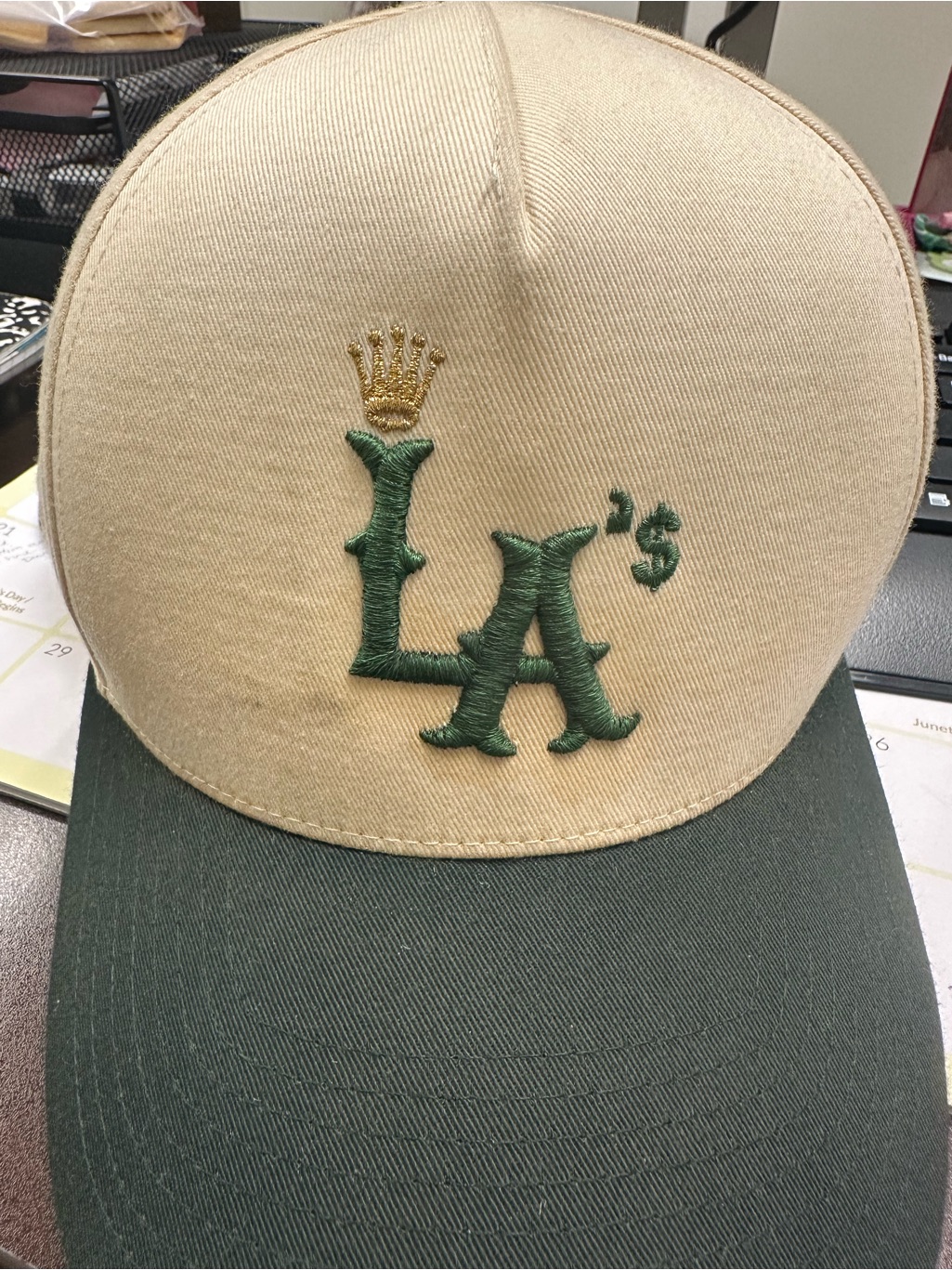 Rolex Beige And Dark Green La Embroidered Baseball Cap